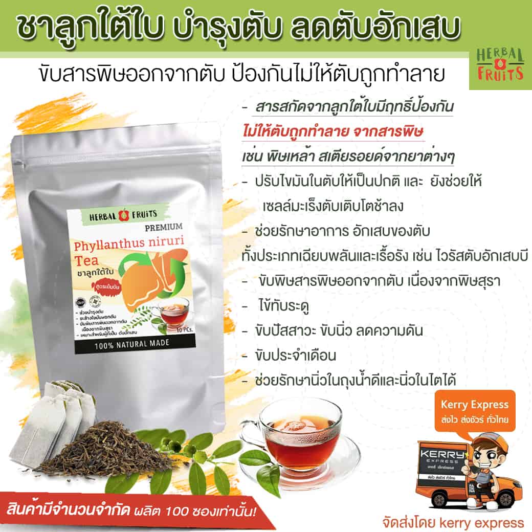 ชาลูกใต้ใบ สูตรเข้มข้น เกรด Premium ขับสารพิษจากดับ จำนวน 10 ซองชา 1 ชาลูกใต้ใบ สูตรเข้มข้น เกรด Premium ขับสารพิษจากดับ จำนวน 10 ซองชา