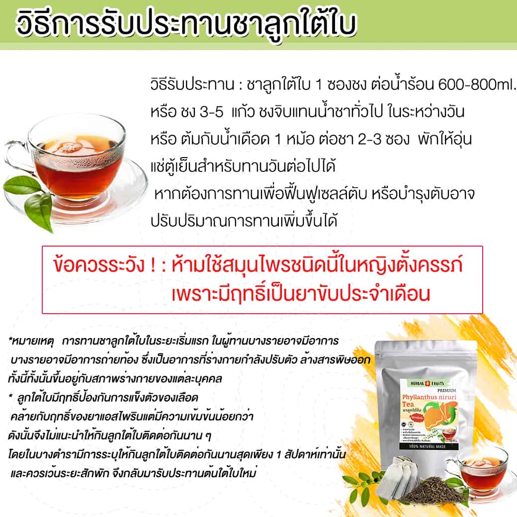 ชาลูกใต้ใบ สูตรเข้มข้น เกรด Premium ขับสารพิษจากดับ จำนวน 10 ซองชา 3 ชาลูกใต้ใบ สูตรเข้มข้น เกรด Premium ขับสารพิษจากดับ จำนวน 10 ซองชา - Image 3